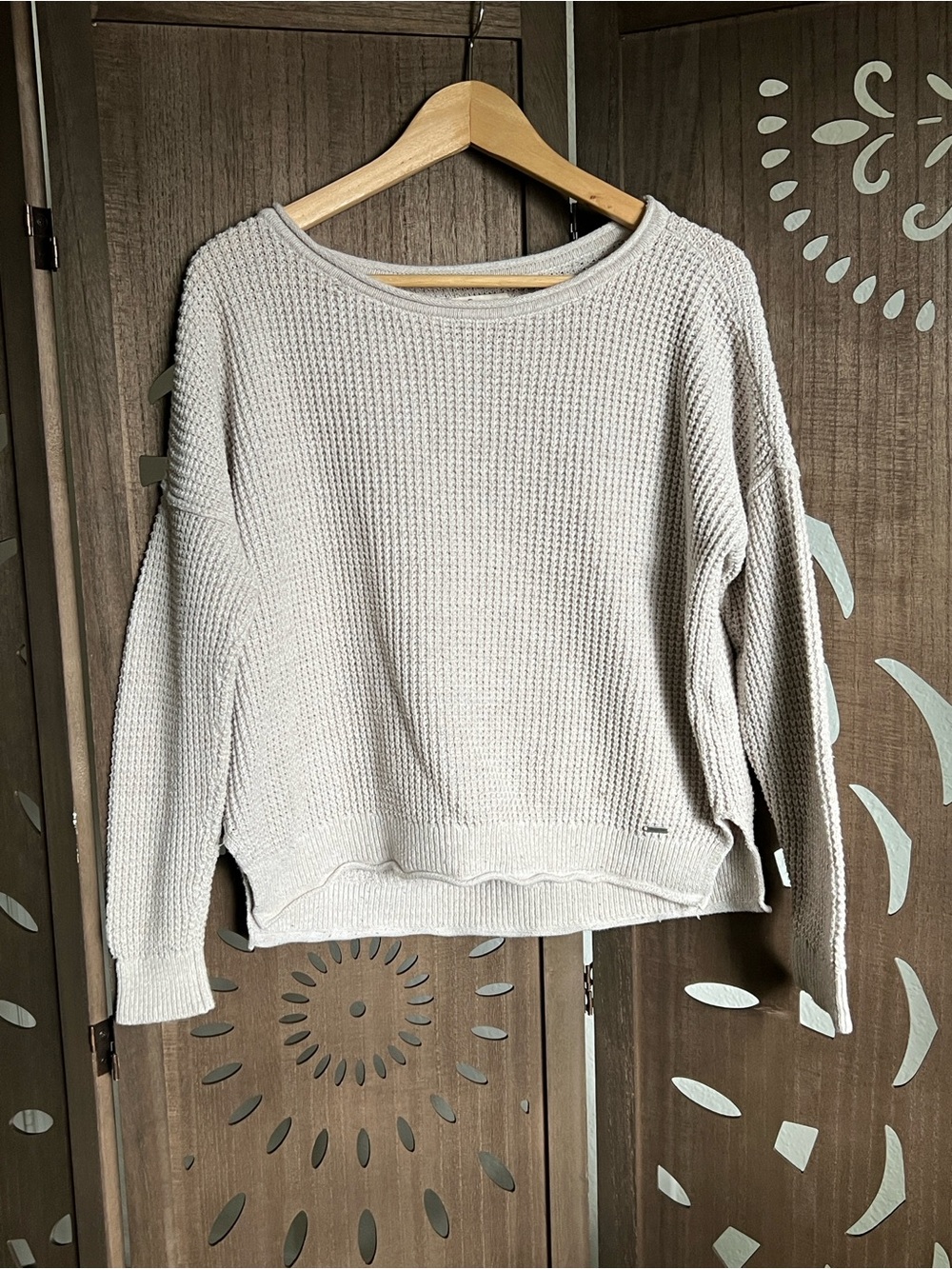 Hollister Beige Waffle-Knit Boatneck Sweater